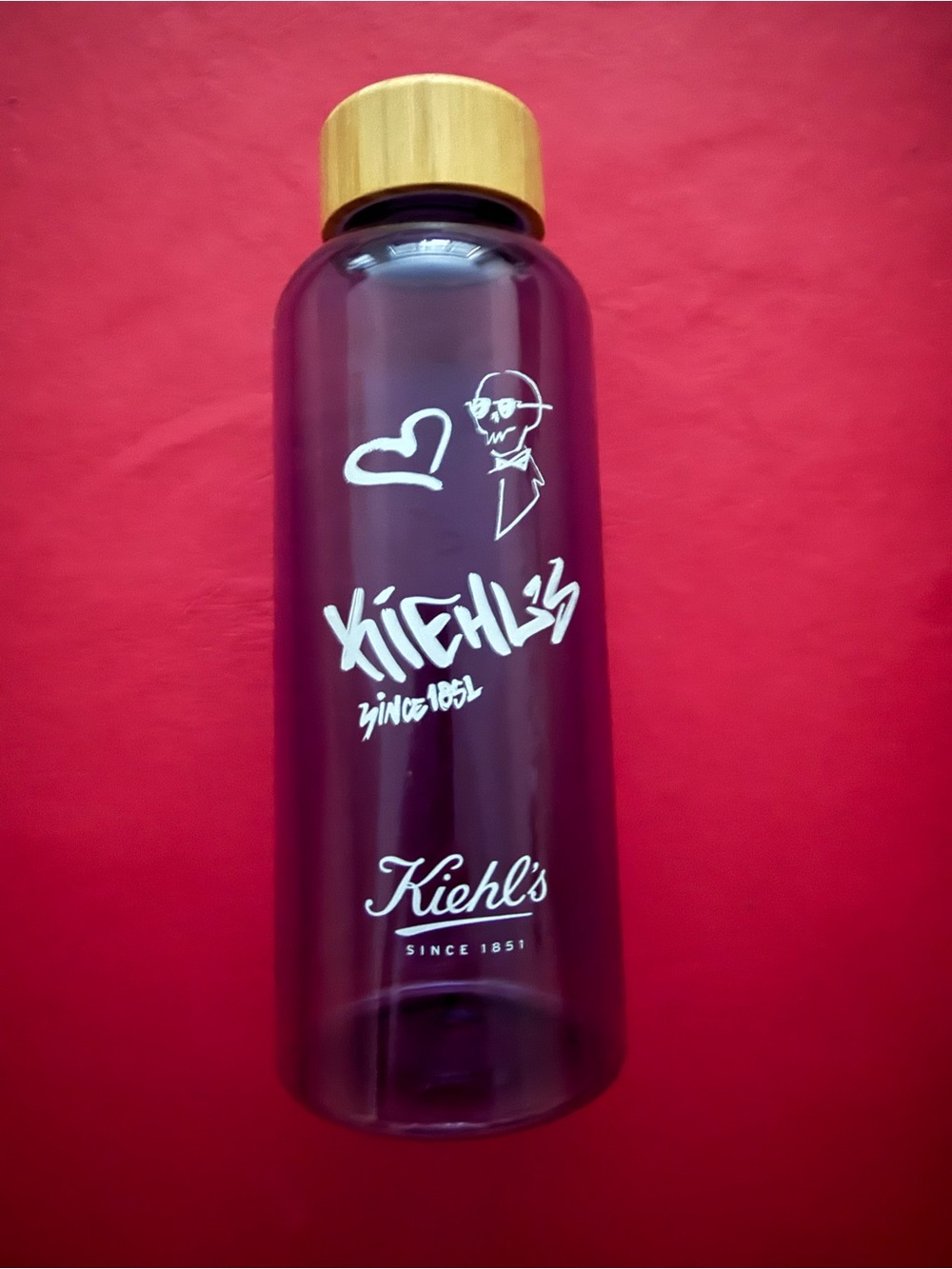 Kiehl's BPA FREE BLUE  Water Bottle with Bamboo Cap. New unused.